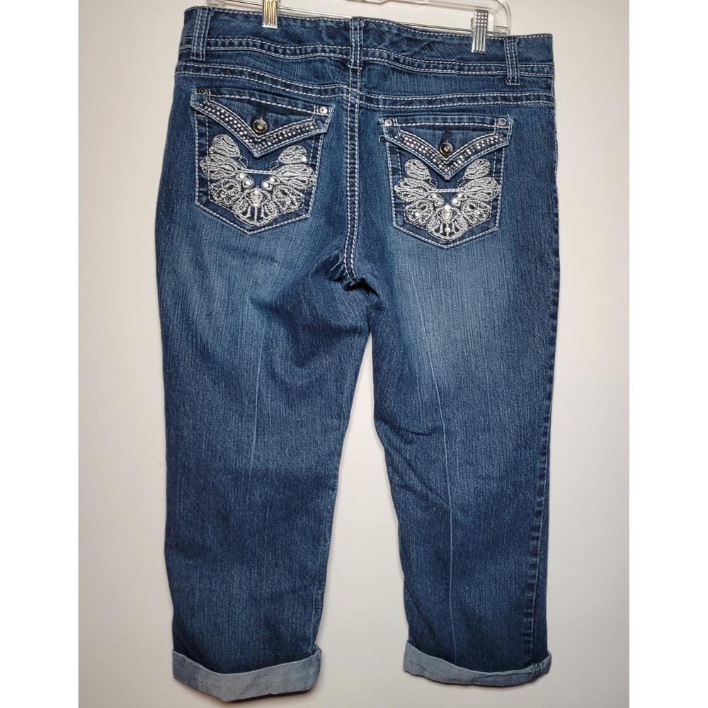 Nine West Womens 31/12 Date Night Fit Blue Capri Jeans Embroidered‎ 0034 - Picture 2 of 16